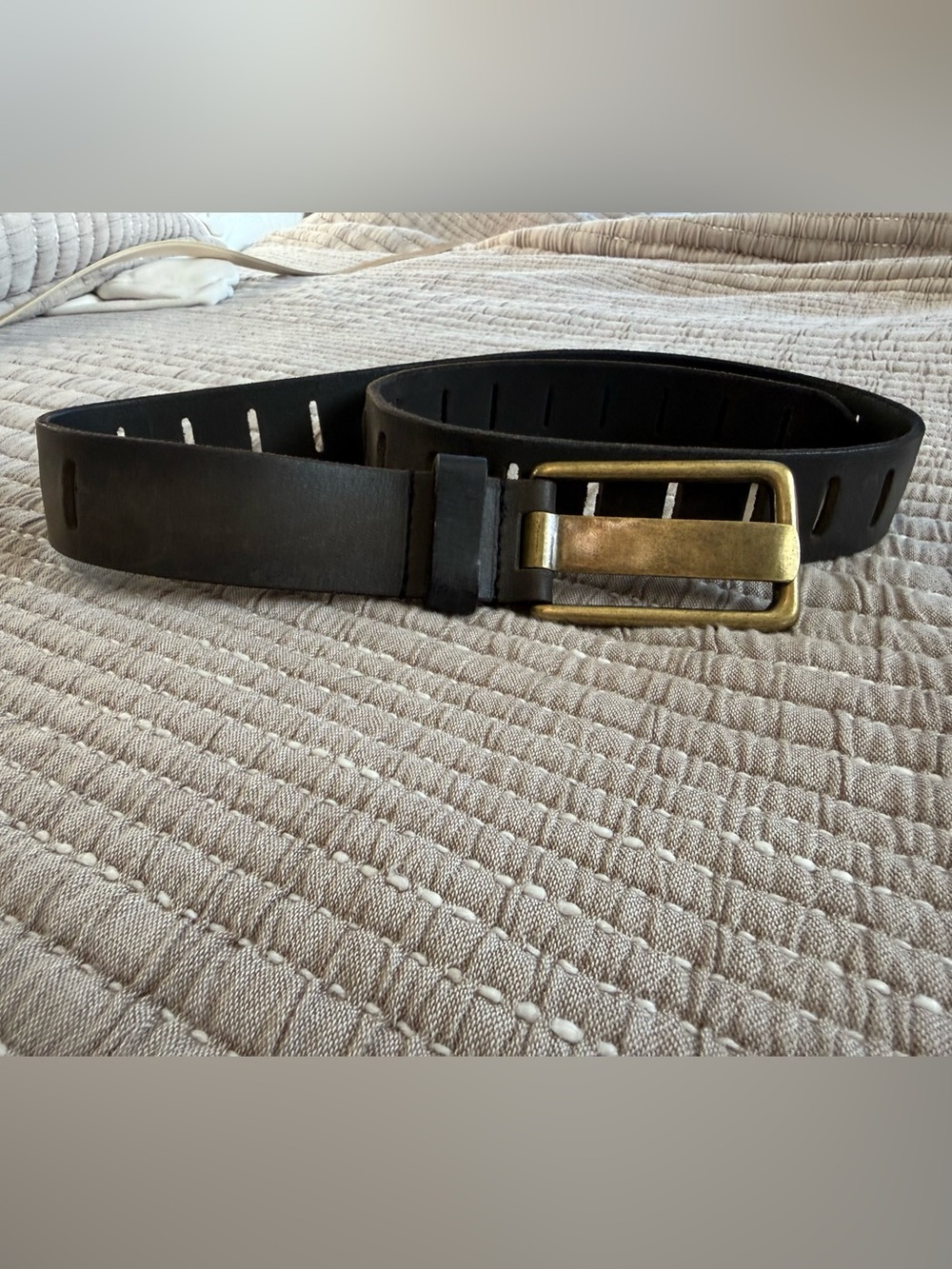 Women’s Free People Black Leather Belt with Brass Buckle